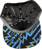 Colorful geometric patterned cap with gray interior and black brim